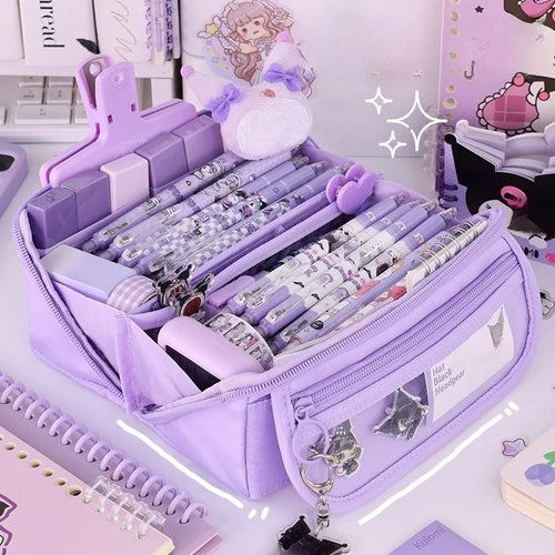 Sparkling Prismatic Pencil Case Large Capacity Cute School Supplies Multi-Compartment Organizer