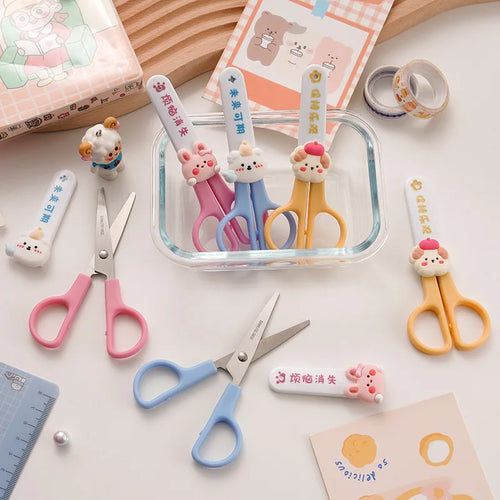 Office School Supplies Cartoon Scissors Primary School Students Safety Stationery Small Creative Cute Round Head Handmade Lovely