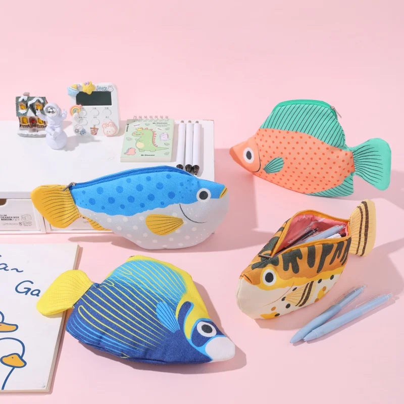 Back-To-School Supplies, Large-Capacity Pencil Case, Creative and Interesting Pen Bag, Pufferfish, Deep-Sea Fish Cartoon Animal Stationery Box, Multi-Functional Storage Bag, Toiletry Bag