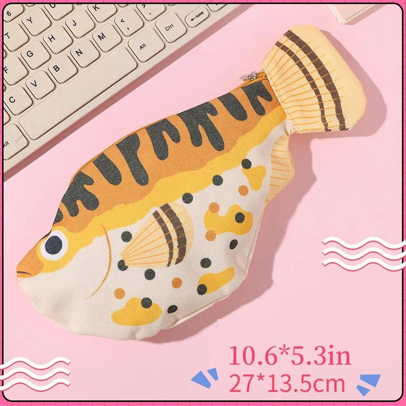 Back-To-School Supplies, Large-Capacity Pencil Case, Creative and Interesting Pen Bag, Pufferfish, Deep-Sea Fish Cartoon Animal Stationery Box, Multi-Functional Storage Bag, Toiletry Bag