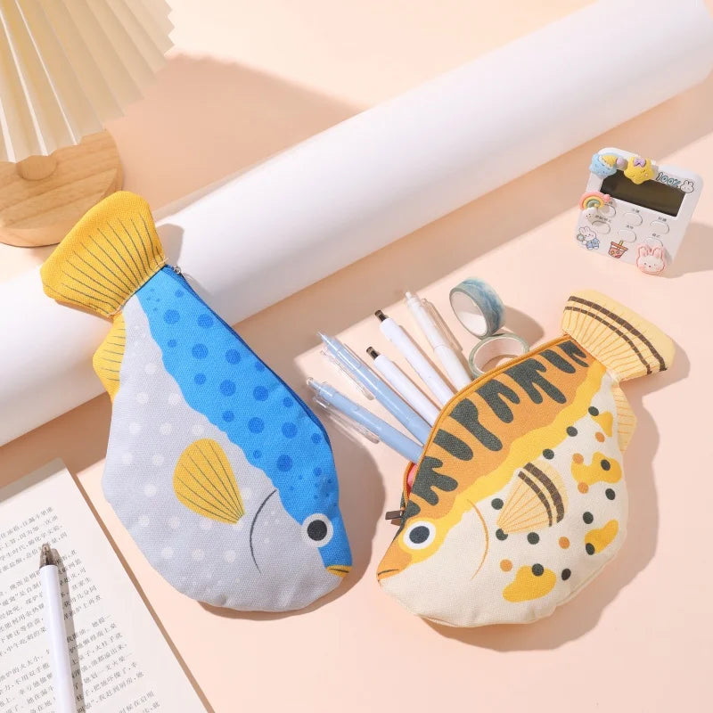 Back-To-School Supplies, Large-Capacity Pencil Case, Creative and Interesting Pen Bag, Pufferfish, Deep-Sea Fish Cartoon Animal Stationery Box, Multi-Functional Storage Bag, Toiletry Bag