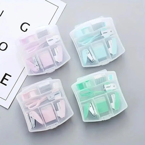 Makaron Mini School Supply Kits Mini Office Supply Kits, Includes Mini Stapler,Scissors, Staple Remover, Staples, Tape Dispenser