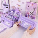 Sparkling Prismatic Pencil Case Large Capacity Cute School Supplies Multi-Compartment Organizer‌
