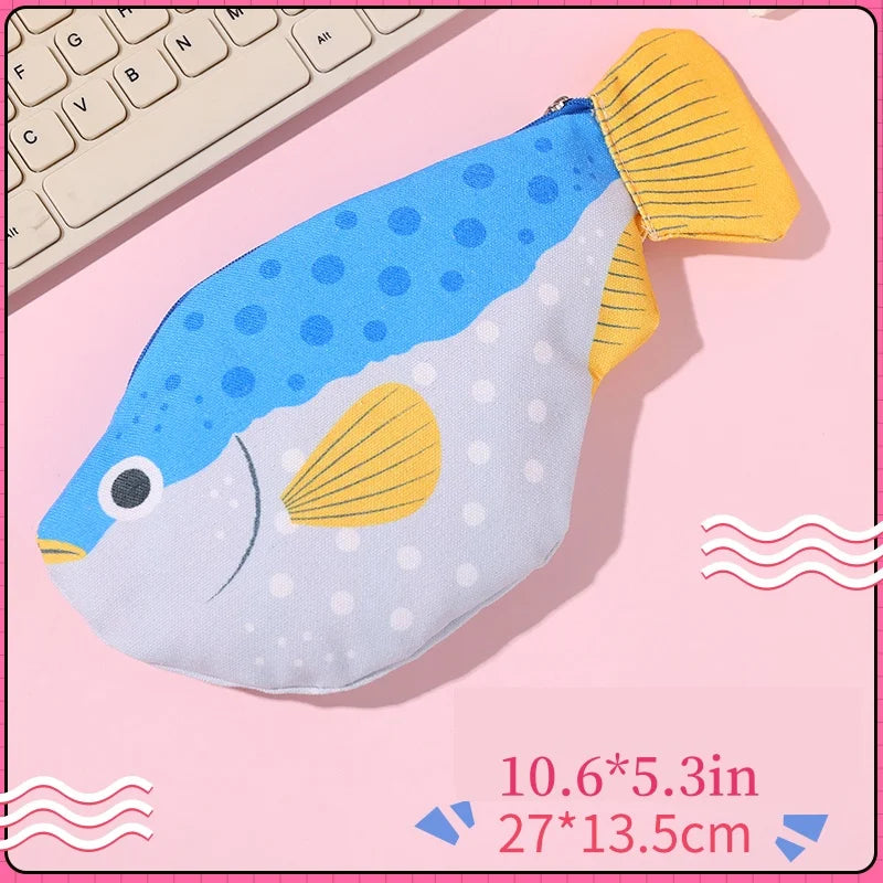 Back-To-School Supplies, Large-Capacity Pencil Case, Creative and Interesting Pen Bag, Pufferfish, Deep-Sea Fish Cartoon Animal Stationery Box, Multi-Functional Storage Bag, Toiletry Bag