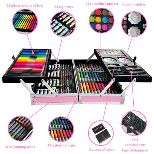 145 aluminum box art supplies for elementary school students, painting tools, children's brush sets, Christmas and New Year gift