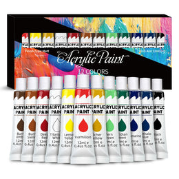 Acrylic Paints Set - 12/24 Colors 12ml Art Painting Kit Supplies for Wood, Canvas, Fabric, Rock, Glass - Non-Toxic Acrylic Paint